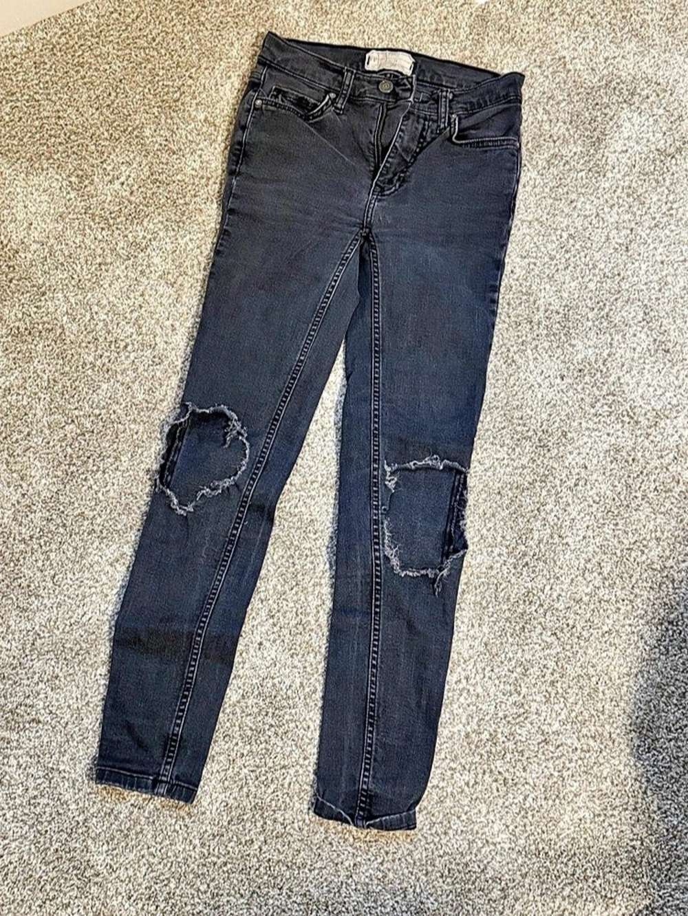 Free People We The Free Distressed Skinny Jeans Black Waist 24
